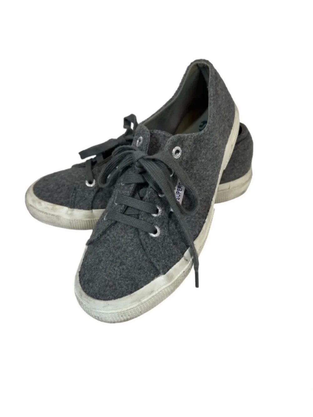 Superga wool felt flannel grey lace up sneakers tennis shoes